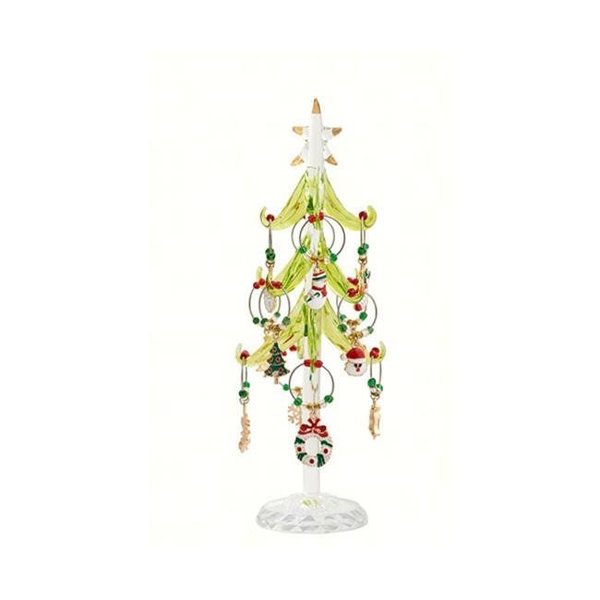 Ls Arts Inc LS Arts XM-1059 Tree with 12 Enamel Holiday Wine Charms; Green - 8 in. XM-1059